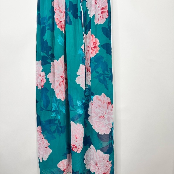 Sweet Storm Green/Pink flower print lined to knee dress drawstring size Med - Picture 2 of 11